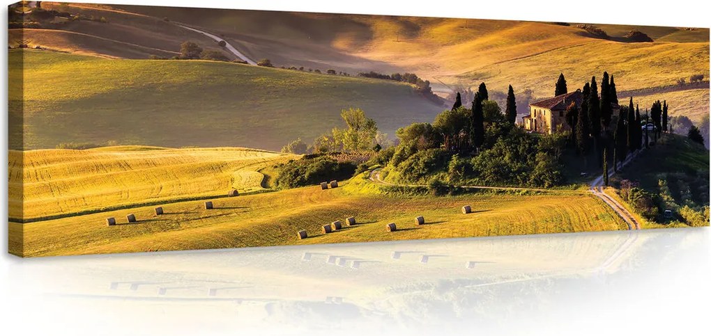 Vászonkép 145x45 Toszkána Olaszország tájkép dombok szőlőültetvények ciprus nyugalom természet