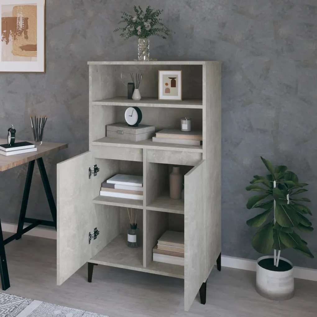 betonszürke szerelt fa magasszekrény 60 x 36 x 110 cm
