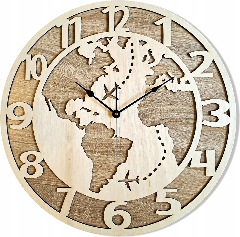 Nagy,modern Falióra,világtérkép, Fa, CSENDES,NAPPALIBA,40 cm