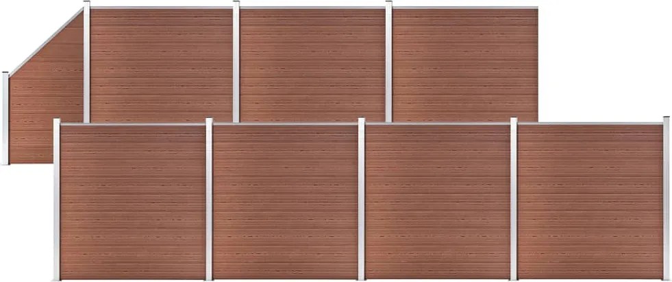 vidaXL 7 négyszögletes és 1 ferde barna WPC kerítéselem 1311 x 186 cm