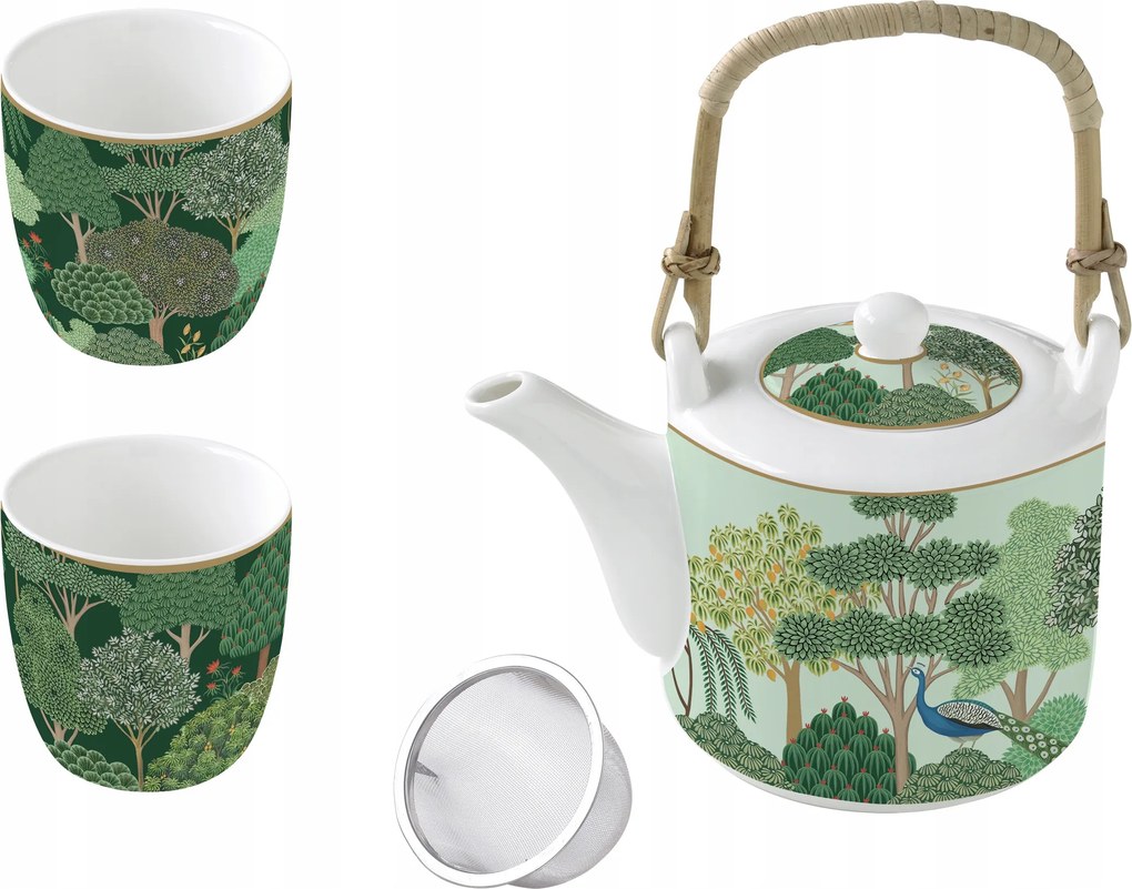 Vízforraló 600 ml-es vízforraló 2 db 160ml-es csésze erdő fa motívum zöld fa