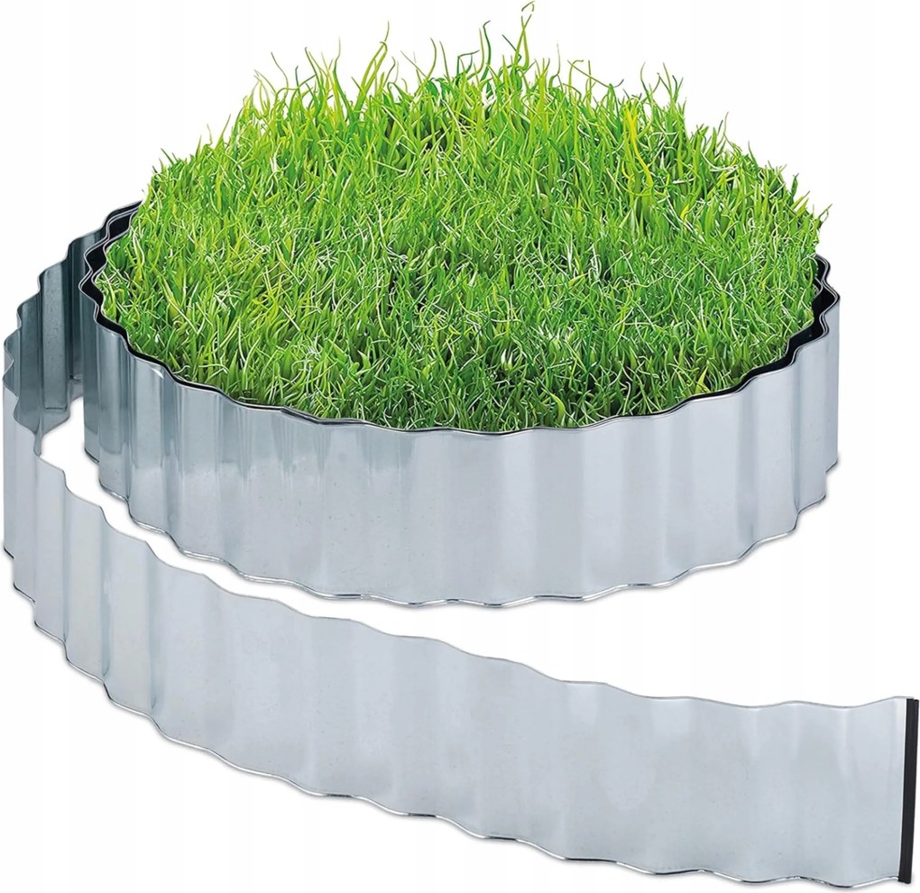 Gyepszegély 15m Fém Horganyzott 16cm Rugalmas Relaxdays