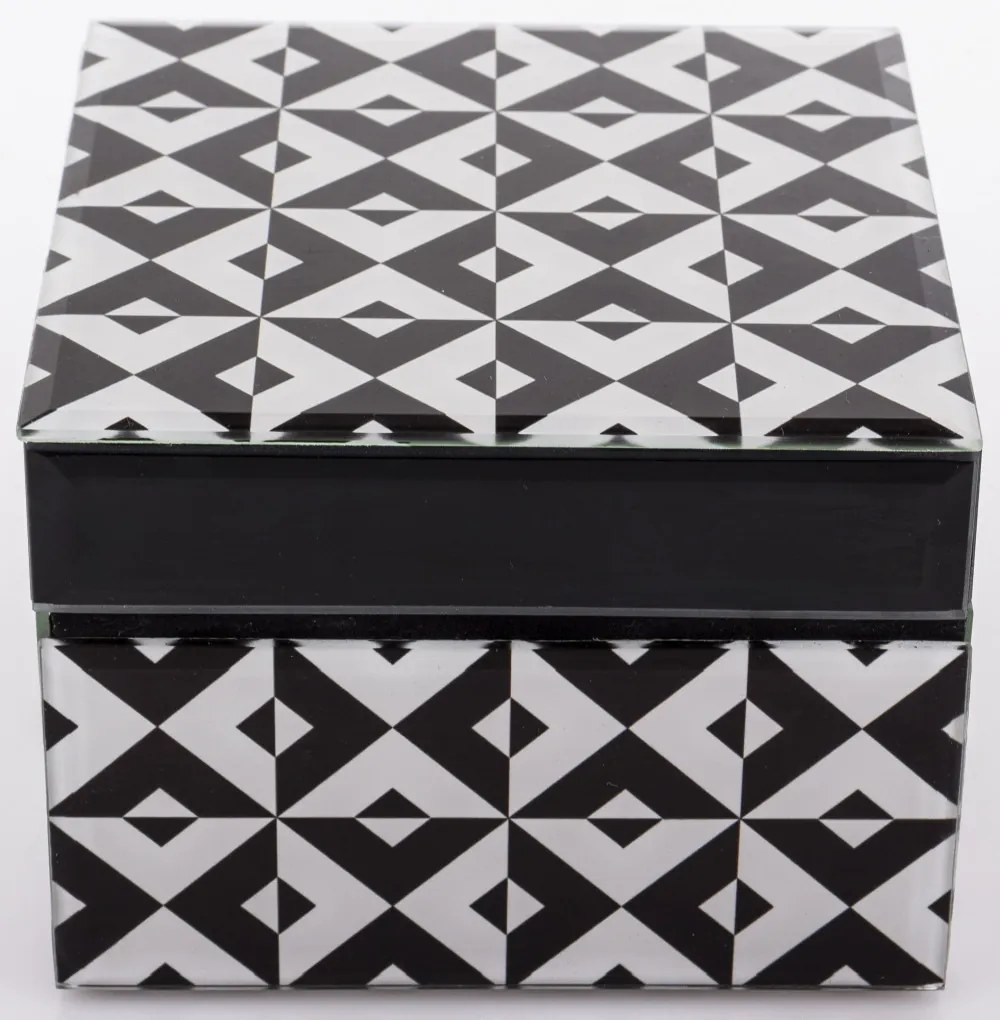 Vetrario design fekete-fehér pepita üveg ékszertartó doboz fekete béléssel 9x12x12cm