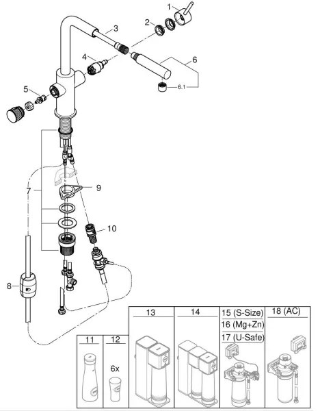 GROHE 30601DC0 - BLUE PURE mosogató csaptelep kihúzható kifolyófejjel, rozsdamentes acél