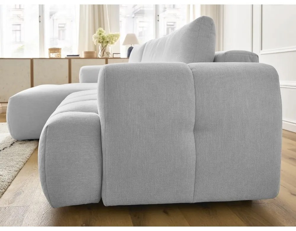 Világosszürke kinyitható-tárolóhelyes sarokkanapé (bal oldali-heverő résszel) Fuji – Bobochic Paris