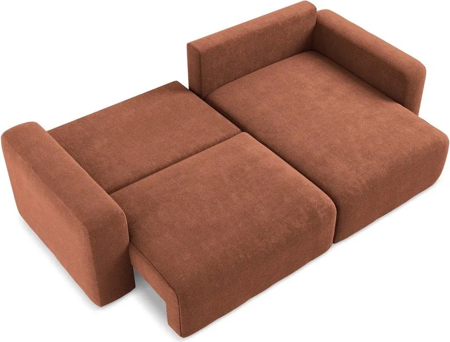 Terrakotta színű zsenília kinyitható-tárolóhelyes sarokkanapé (jobb oldali-heverő résszel) Kona – Makamii