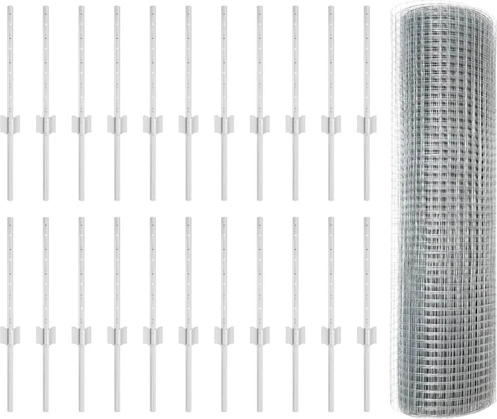 vidaXL Kerítés oszlopokkal Ezüst 0,4 x 50 m Acél