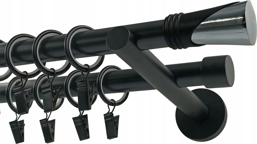 Dupla függönykarnis Fém 19+19mm Vega Black&amp;chrom 280cm