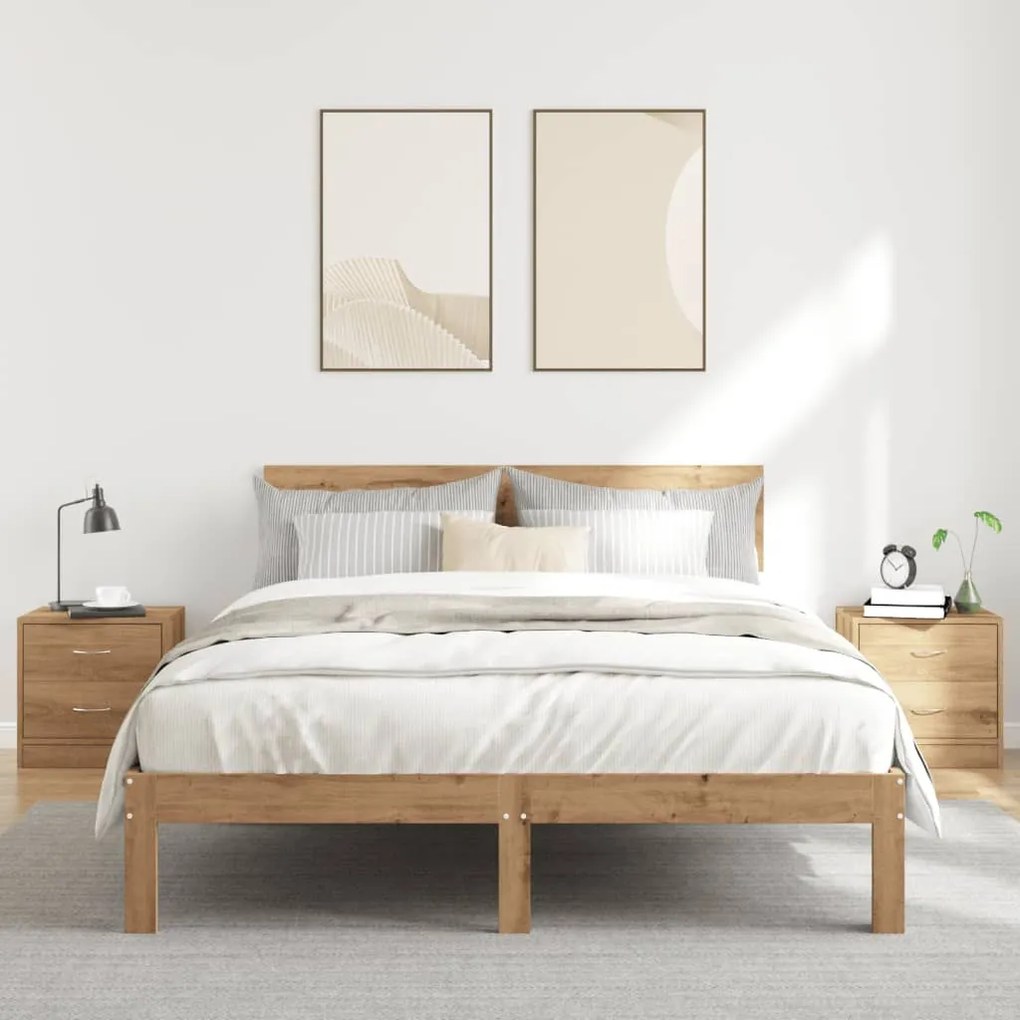 2 db kézműves tölgy színű szerelt fa éjjeliszekrény 40x30x40 cm