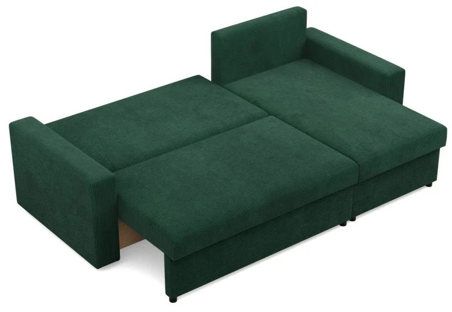 Zeus sarokkanapé, 2 ágyneműtartóval, egyenes kartámasz, kordbársony, univerzális oldal, bonell töltet, zöld