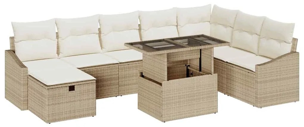 Kerti Kanapé Szett 9 pcs Bézs polirattan