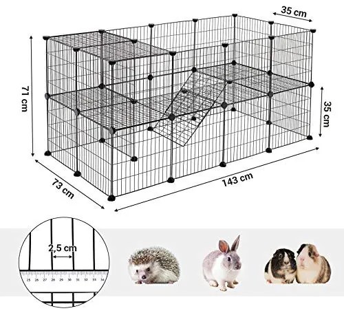 Fém ketrec háziállatoknak tengerimalac, hörcsög, nyúl számára 36 paneles, fekete 143x73x71cm