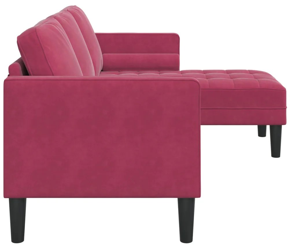 3-fős kanapé L-alakú chaise longue Bordeaux piros 160 cm bársonyos