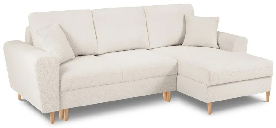Bézs buklé kinyitható tárolóhelyes sarokkanapé (jobb oldali-heverő résszel) Kyoto – Cosmopolitan Design