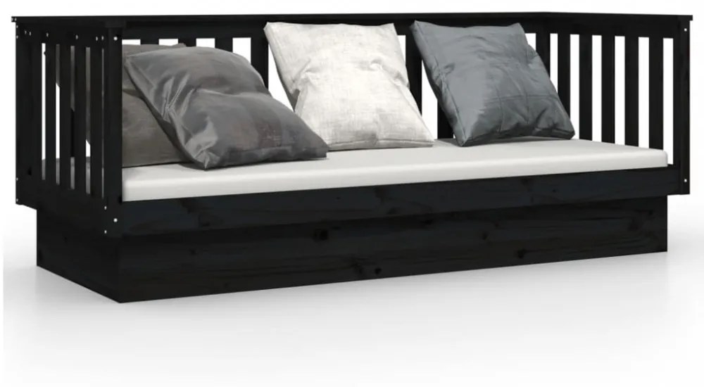 fekete tömör fenyőfa kanapéágy 75 x 190 cm