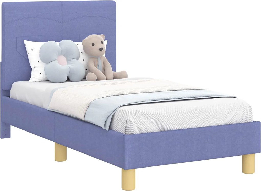 vidaXL Gyerekágy keret fejtámlával Farmerkék 70 x 140 cm szövet