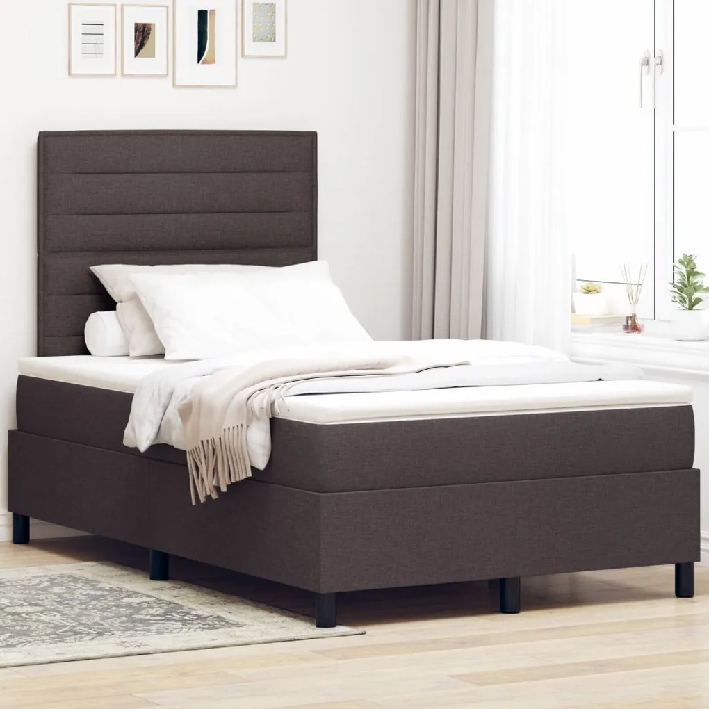 Box Spring Ágy Matraccal Sötétbarna Kis Dupla Szövet