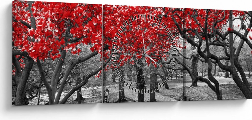 Kép - vörös fák,Central Park, New York (órával) (90x30 cm)