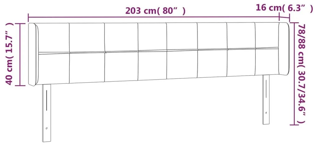fekete szövet LED-es fejtámla 203 x 16 x 78/88 cm