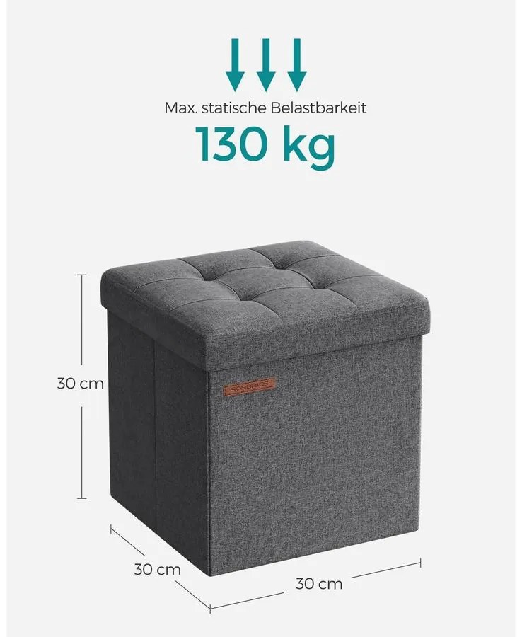 Tárolós ülőke, kis összecsukható pad, 30 × 30 cm-es lábtartó sötétszürke színben