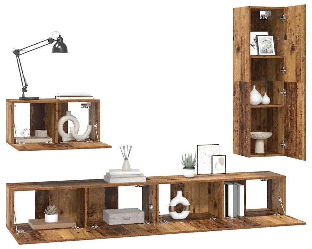 TV szekrény garnitúra 4 pcs Régi fa 30.5 x 30 x 110 cm Faanyag