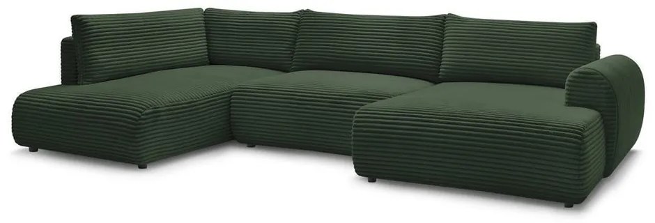 Sötétzöld kordbársony kinyitható sarokkanapé (bal oldali-U alakú) Lucien – Bobochic Paris
