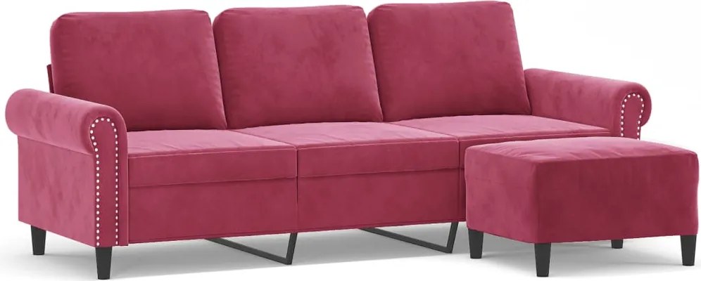vidaXL 3 személyes bordó bársonykanapé lábtartóval 180 cm