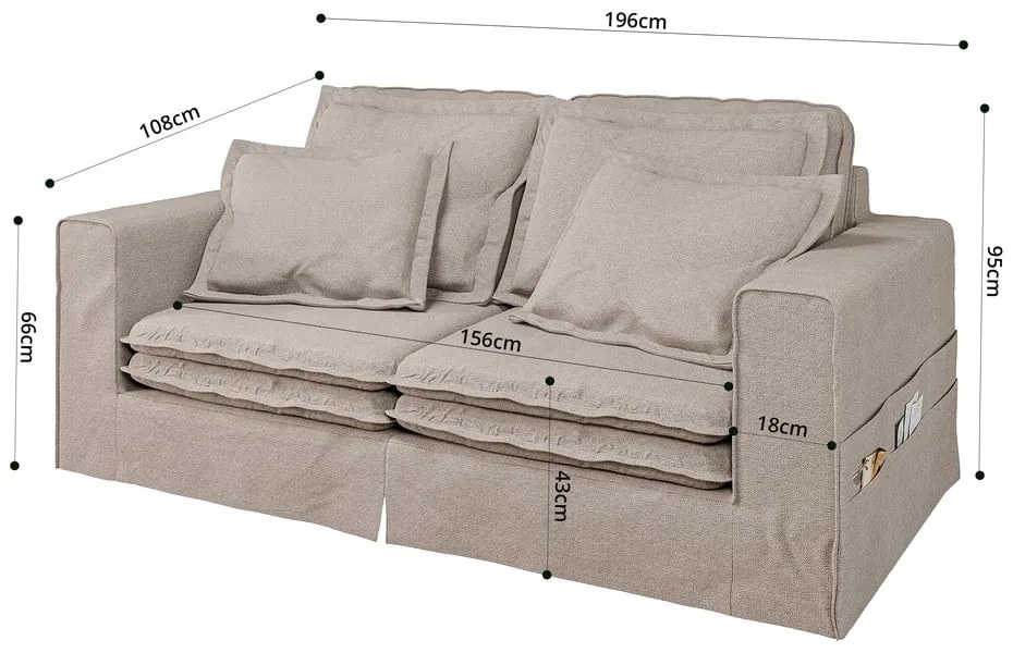 Bézs kanapé 196 cm Nora – Ropez