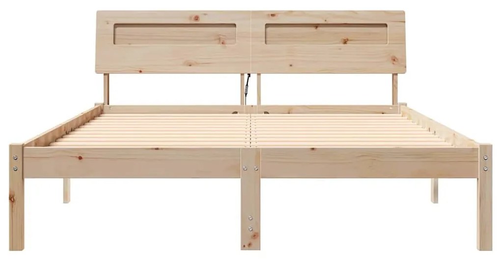 Ágykeret LED -es lámpákkal Barna 140 x 190 cm Tömör fenyőfa