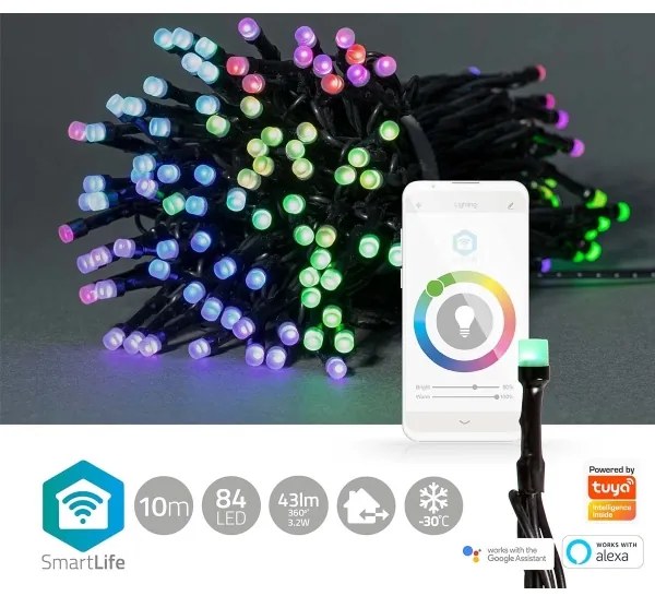 Nedis WIFILX01C84 - LED RGB Kültéri fényfüzér 84xLED/8 funkcióval 13m IP65 Wi-Fi Tuya