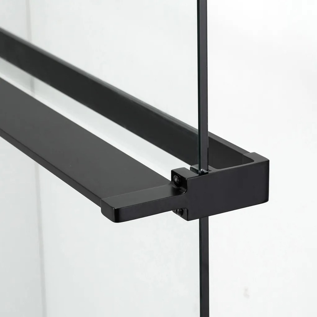 Stuxi Milano Gate Black Plus 2 falsíkra szerelhető, két oldalfalas walk-in zuhanyfal, 130x140 cm, 8 mm vastag vízlepergető biztonsági üveggel, helytakarékos sarokmerevítőkkel