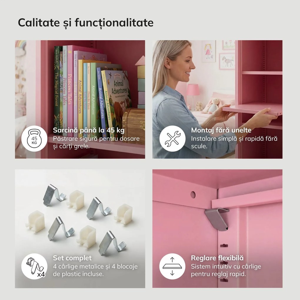 Fém polc ALEX szekrényhez, 448 x 360 x 20 mm, Fresh Style: púderrózsaszín