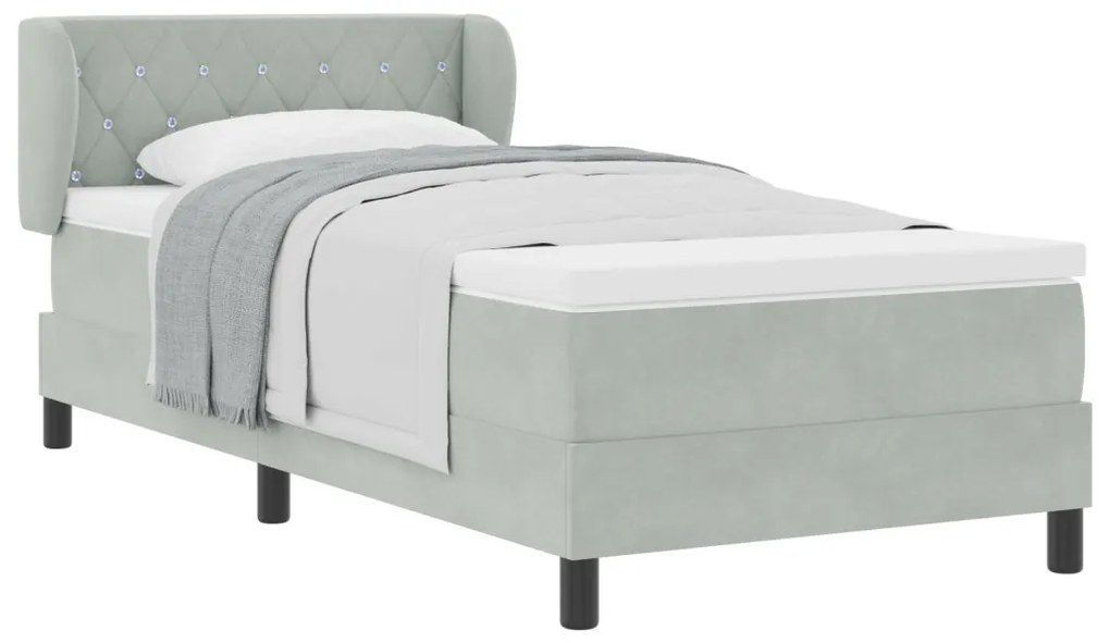 Boxspring Ágy Mattal Világosszürke 90x200 cm Bársony