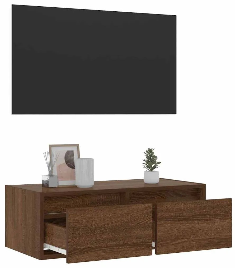 TV szekrény LED világítással barna tölgyfa 75x35,5x25 cm