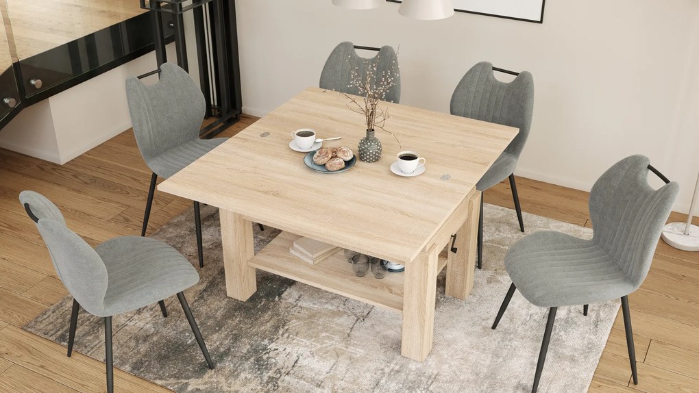 Mazzoni BRAWO Sonoma Tölgy - NYITHATÓ/MAGASÍTHATÓ DOHÁNYZÓASZTAL POLCCAL ÉTKEZŐASZTALKÉNT IS HASZNÁLHATÓ