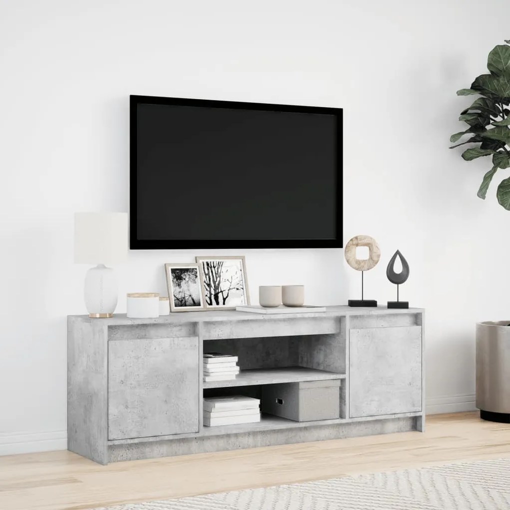 betonszürke szerelt fa TV-szekrény LED-ekkel 139,5 x 34 x 50 cm