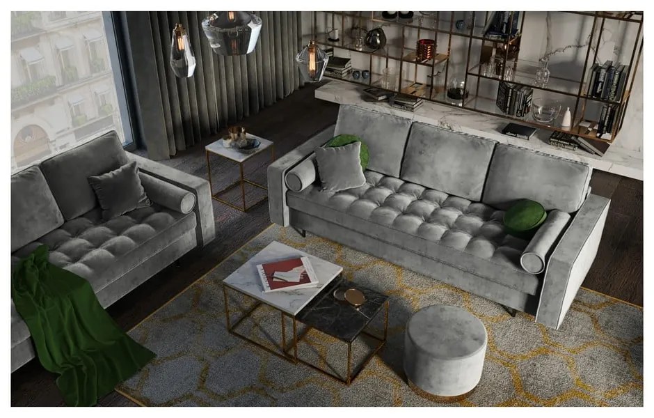 Santo világosszürke kinyitható bársonykanapé - Milo Casa