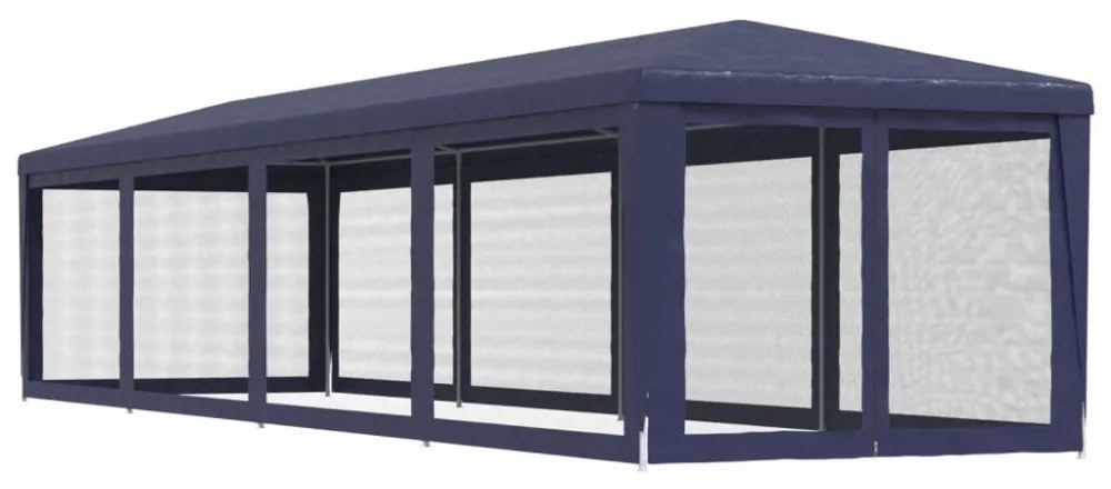 kék HDPE rendezvénysátor 10 hálós oldalfallal 3 x 12 m