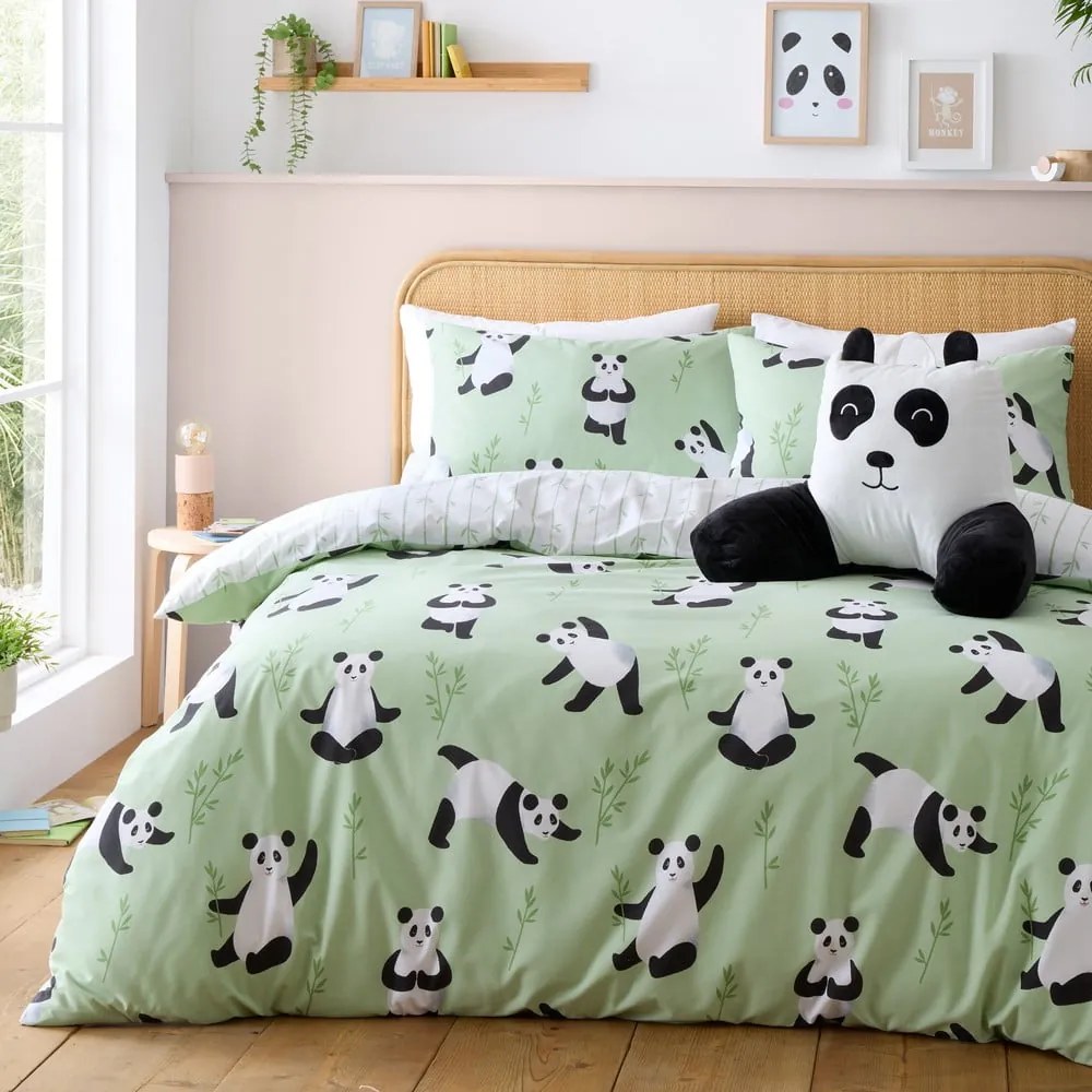 Zöld kétszemélyes gyerek ágyneműhuzat 200x200 cm Panda Paws – Catherine Lansfield