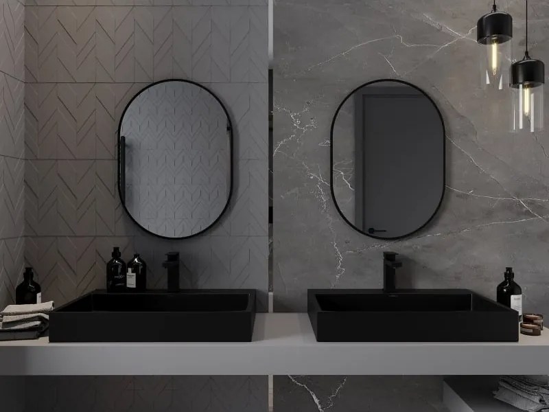 Mexen Loft ovális fürdőszobai tükör 70 x 50 cm, fekete keret - 9851-070-050-000-70