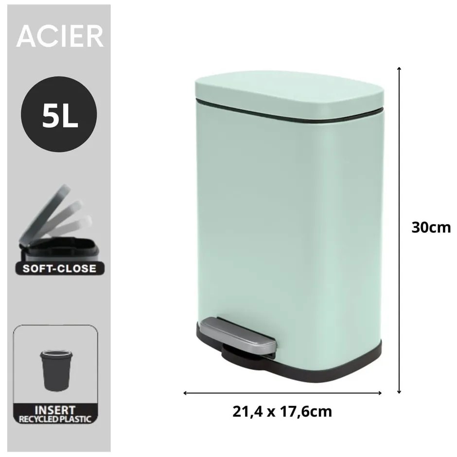 Mentazöld acél pedálos szemetes 5 l Akira – Spirella