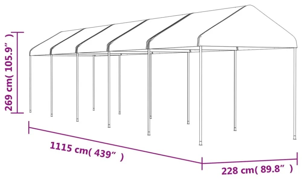 vidaXL fehér polietilén pavilon tetővel 11,15 x 2,28 x 2,69 m