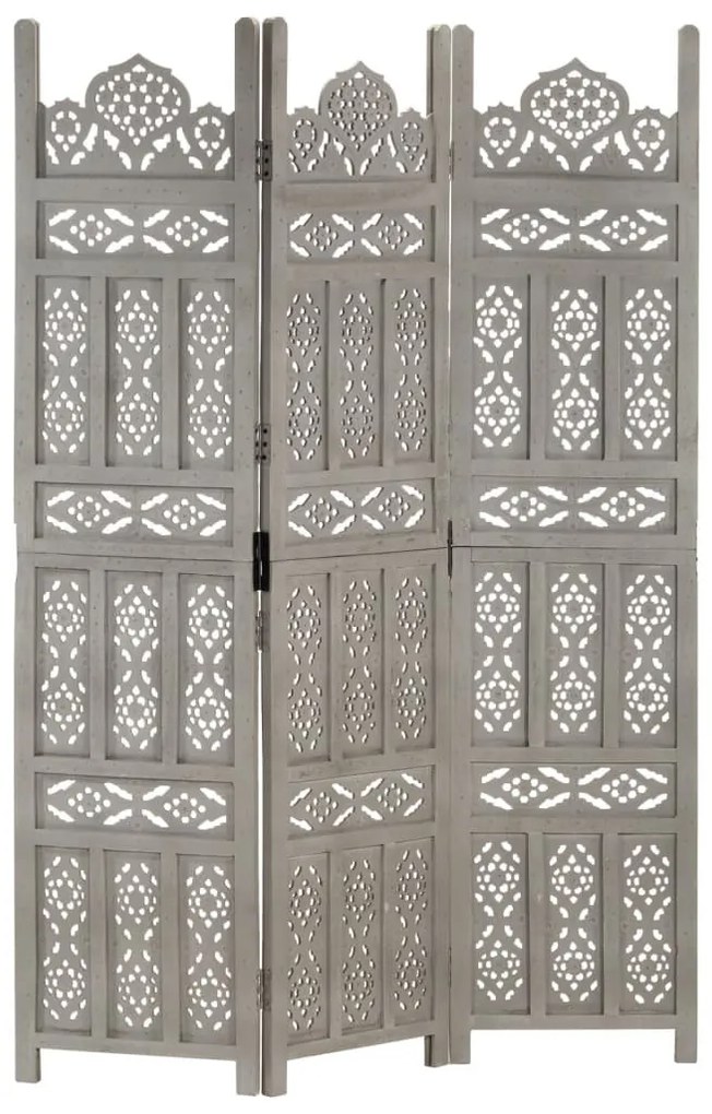 3-paneles szürke mangófa kézzel faragott térelválasztó 120x165cm