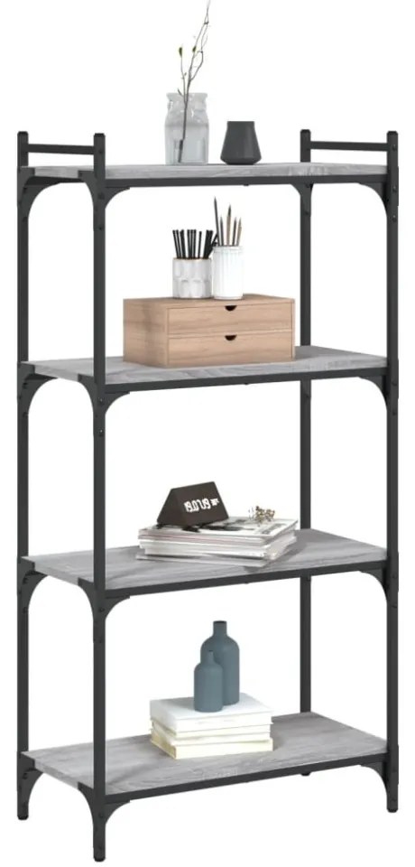 4 szintes szürke sonoma szerelt fa könyvespolc 60 x 30 x 120 cm