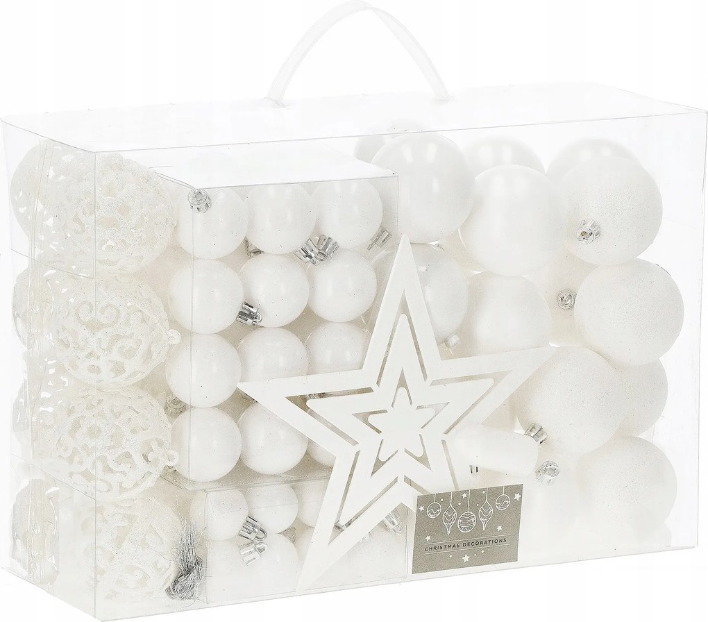 Karácsonyfadísz Szett 6/4/3cm 100db Fehér MIX Mintás Dekoráció