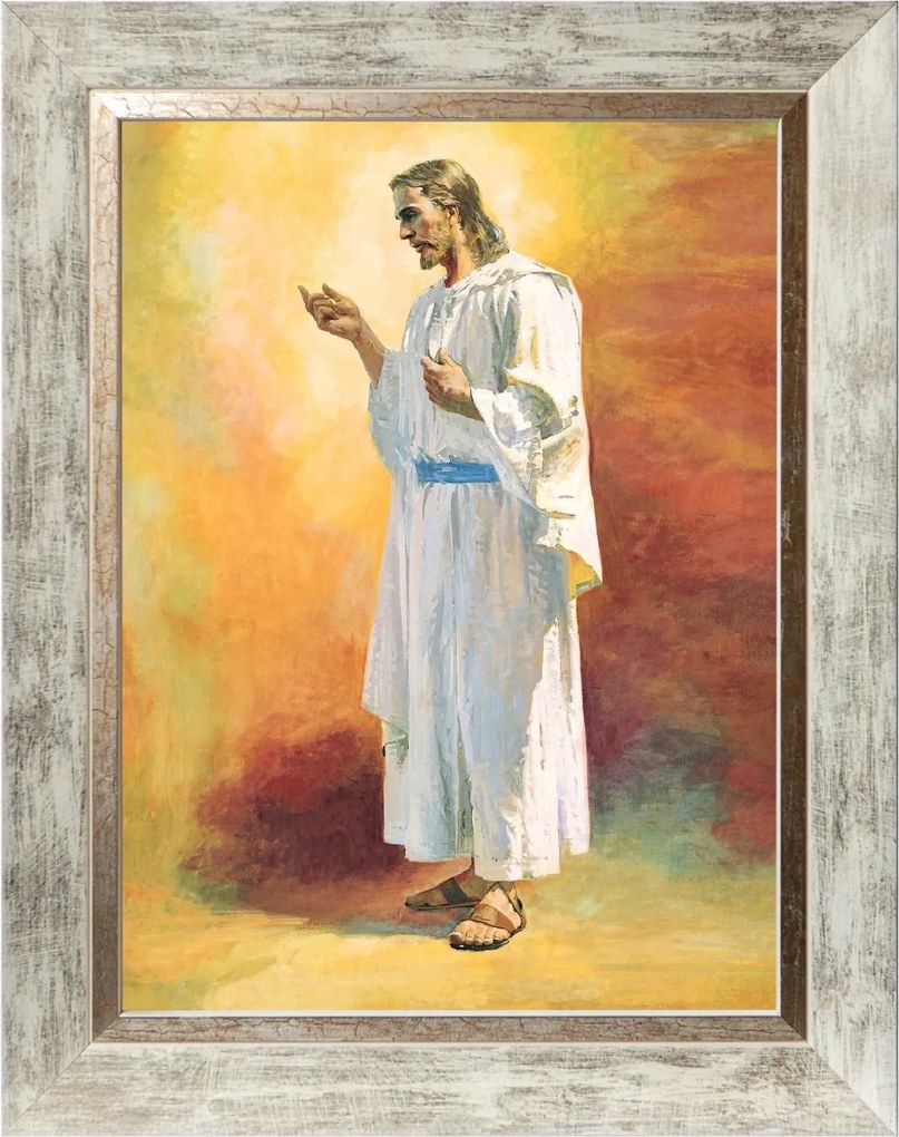 Jézus Krisztus Szakrális Vászonkép Fehér Díszített Keretben 30X40