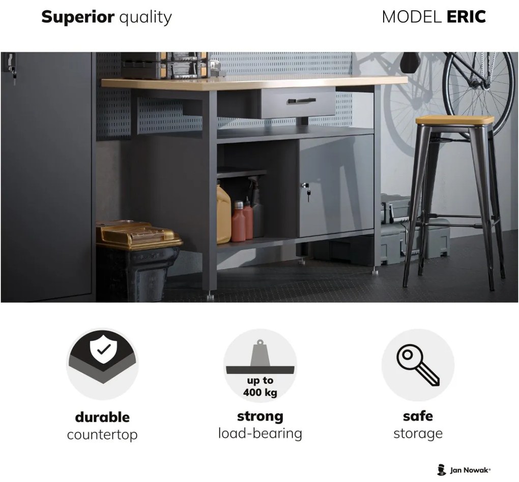 Műhelyasztal ERIC, 1200 x 850 x 600 mm, antracit-kék