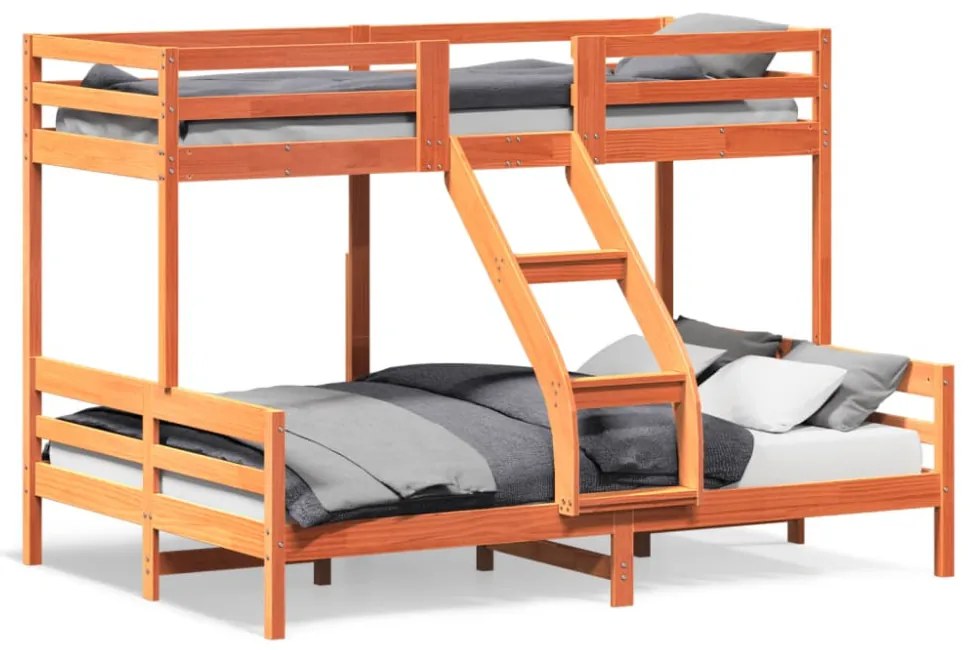 viaszbarna tömör fenyőfa emeletes ágy 80 x 200/140 x 200 cm