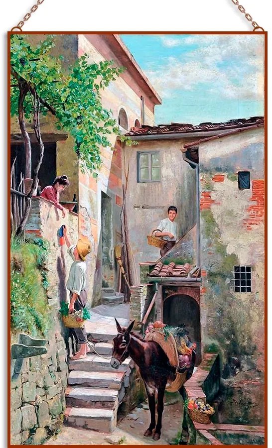 Adolfo Belimbau - Vita in campagna üvegkép, falikép