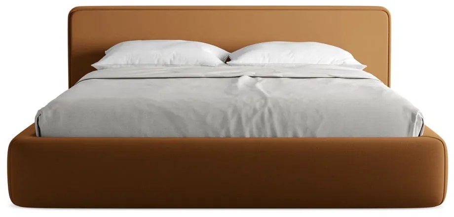 Terrakotta színű kárpitozott ágyneműtartós franciaágy ágyráccsal 180x200 cm Kiana – Makamii